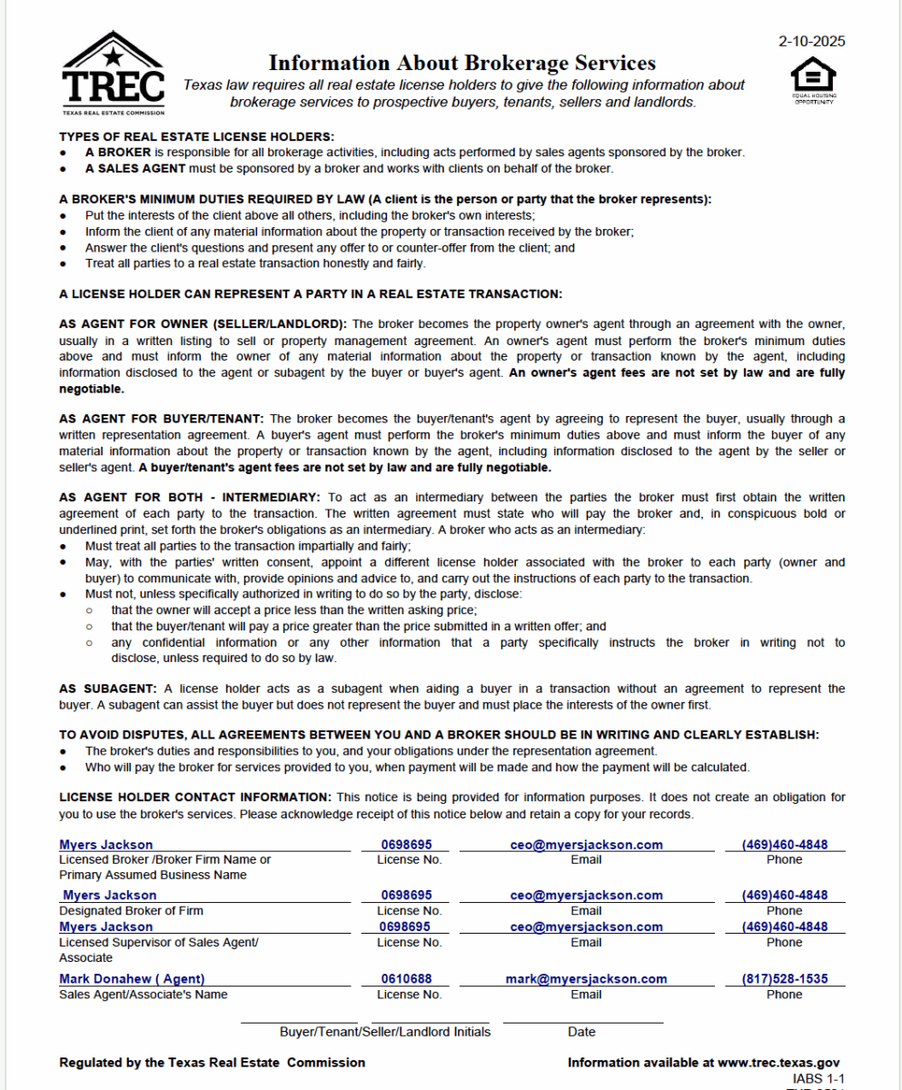 Information about brokerage service